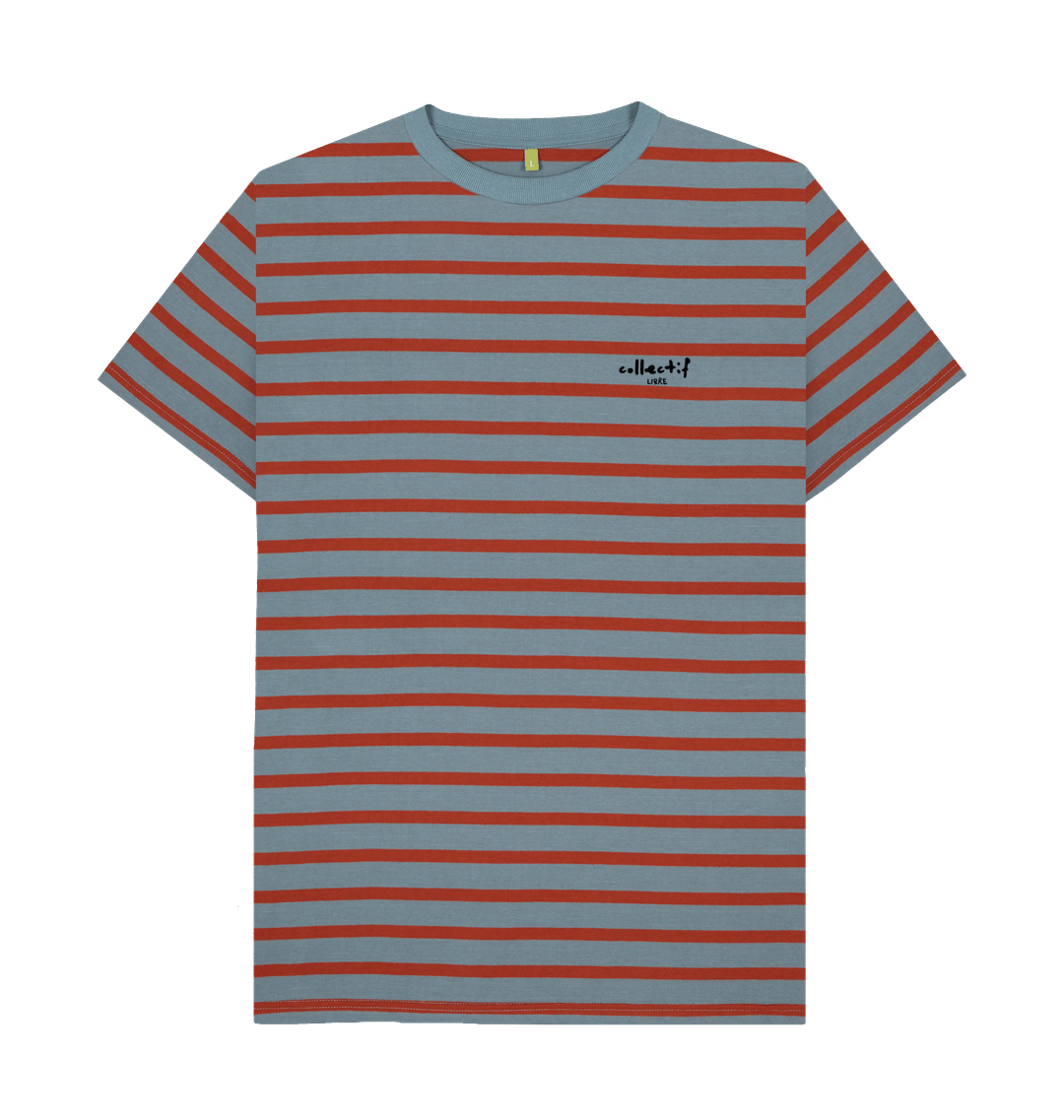 Stone Blue & Rust Stripe Printed Premium T-Shirt