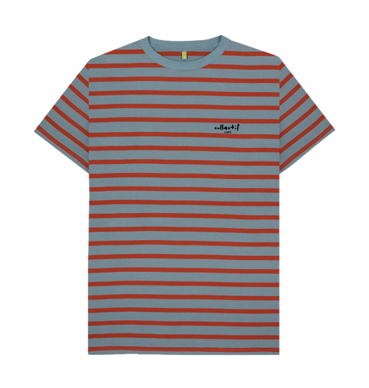 Stone Blue & Rust Stripe Printed Premium T-Shirt